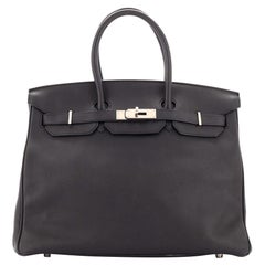 Hermes Birkin Handbag Noir Epsom with Palladium Hardware 35