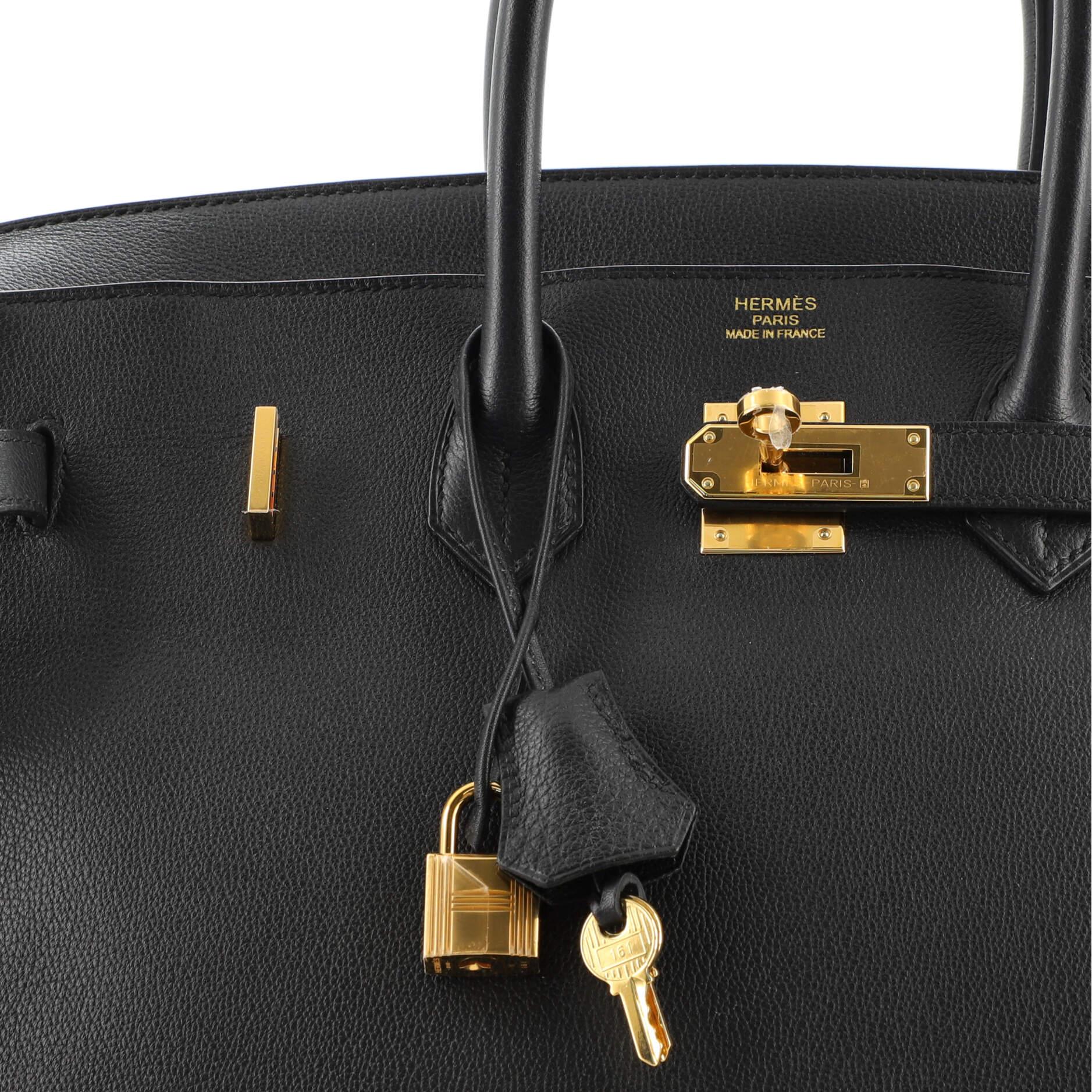 Hermes Birkin Handbag Noir Evergrain with Gold Hardware 35 For Sale 2