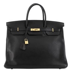 Hermes Birkin Handbag Noir Evergrain with Gold Hardware 40