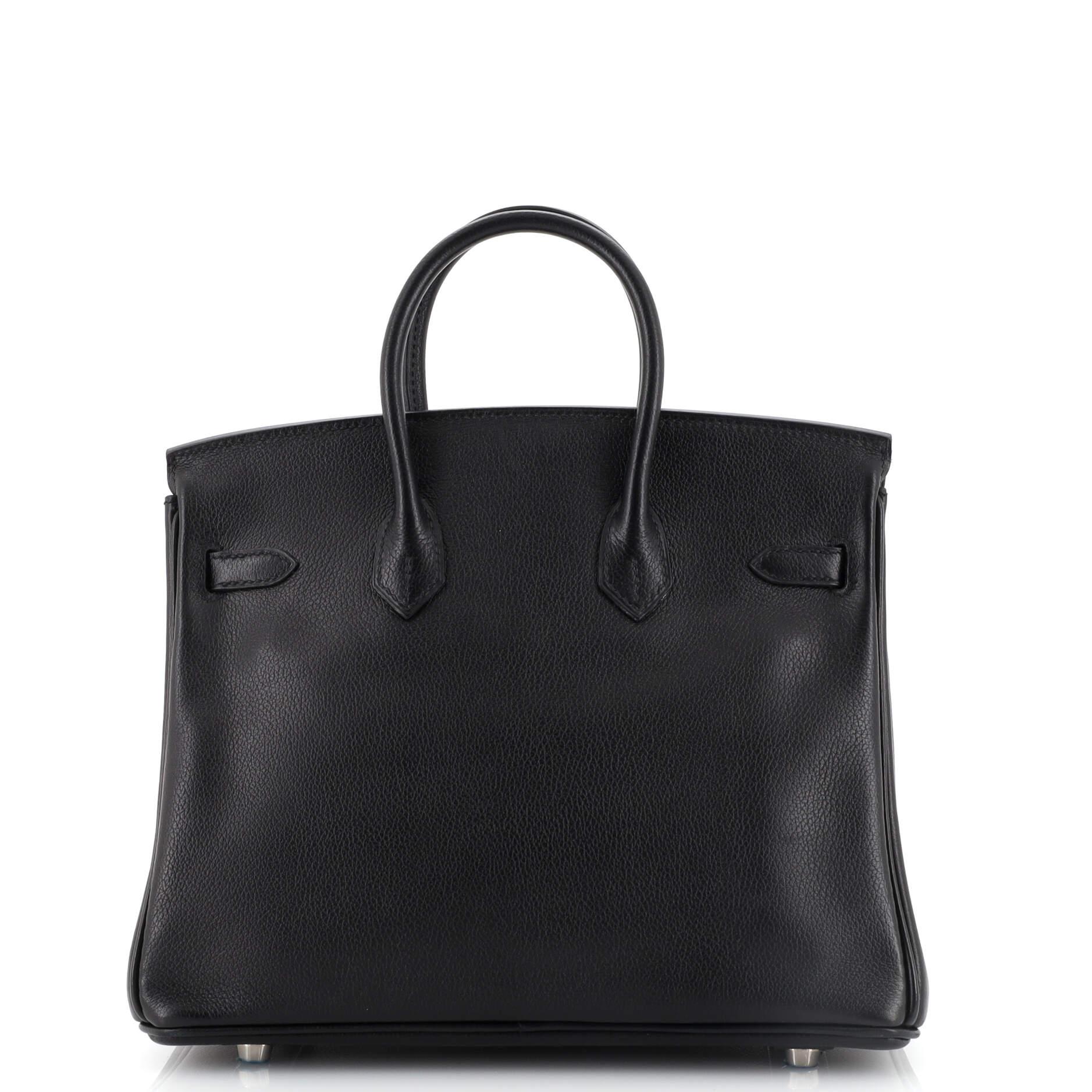 Women's or Men's Hermes Birkin Handbag Noir Evergrain with Palladium Hardware 25