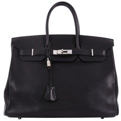 Hermes Birkin Handbag Noir Evergrain with Palladium Hardware 35