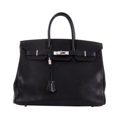 Hermes Birkin Handbag Noir Evergrain with Palladium Hardware 35