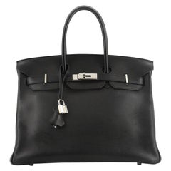 Hermes Birkin Handbag Noir Evergrain With Palladium Hardware 35 