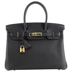 Hermes Birkin Handbag Noir Fjord with Gold Hardware 30