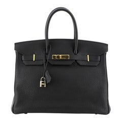 Hermes Birkin Handbag Noir Fjord with Gold Hardware 35