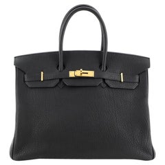 Hermes Birkin sac à main Noir Fjord avec Gold Hardware 35