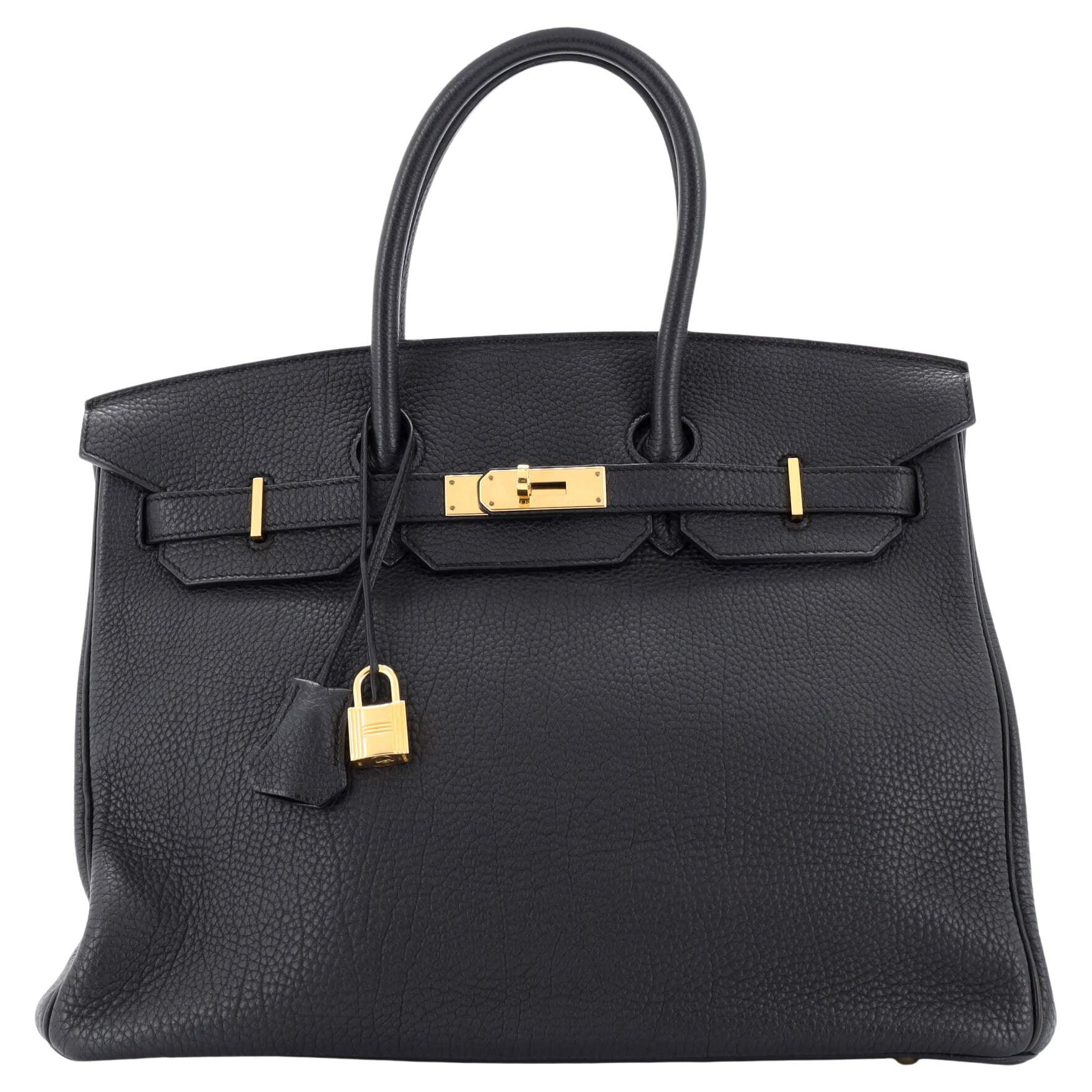 Hermes Birkin Handbag Noir Fjord with Gold Hardware 35