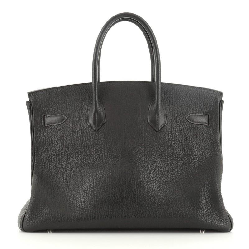 Black Hermes Birkin Handbag Noir Fjord with Palladium Hardware 35