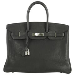 Hermes Birkin Handbag Noir Fjord with Palladium Hardware 35
