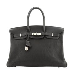 Hermes Birkin Handbag Noir Fjord with Palladium Hardware 35