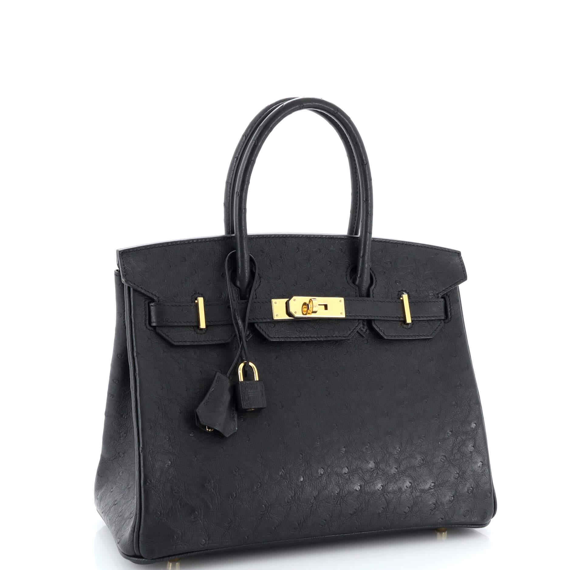 Hermes Birkin Handbag Noir Ostrich with Gold Hardware 30 In Good Condition In NY, NY