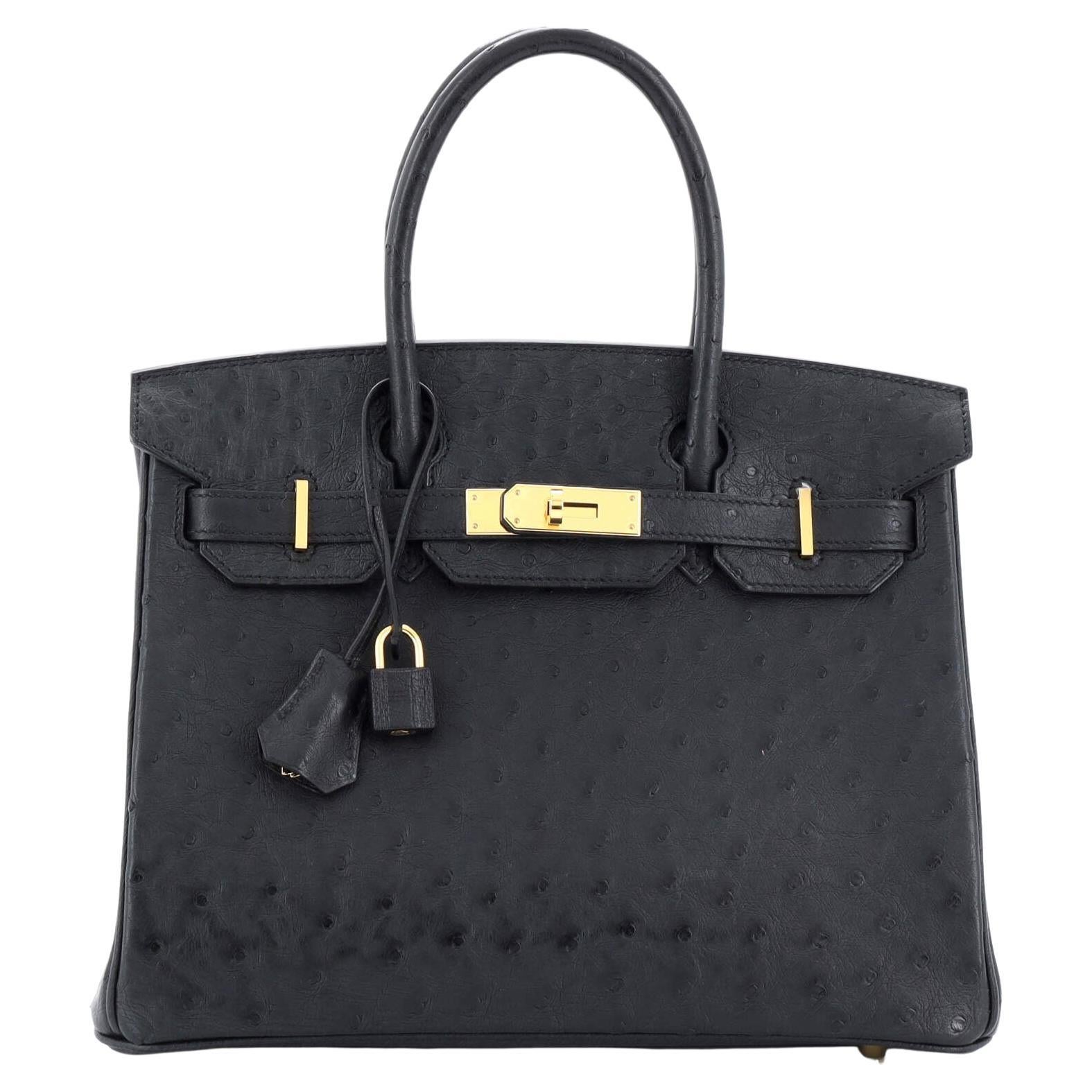 Hermes Birkin Handbag Noir Ostrich with Gold Hardware 30