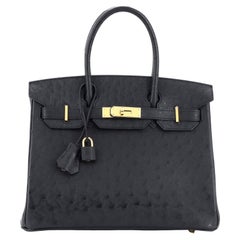 Hermes Birkin 30 Bag Bleu Mykonos Ostrich Leather with Gold Hardware