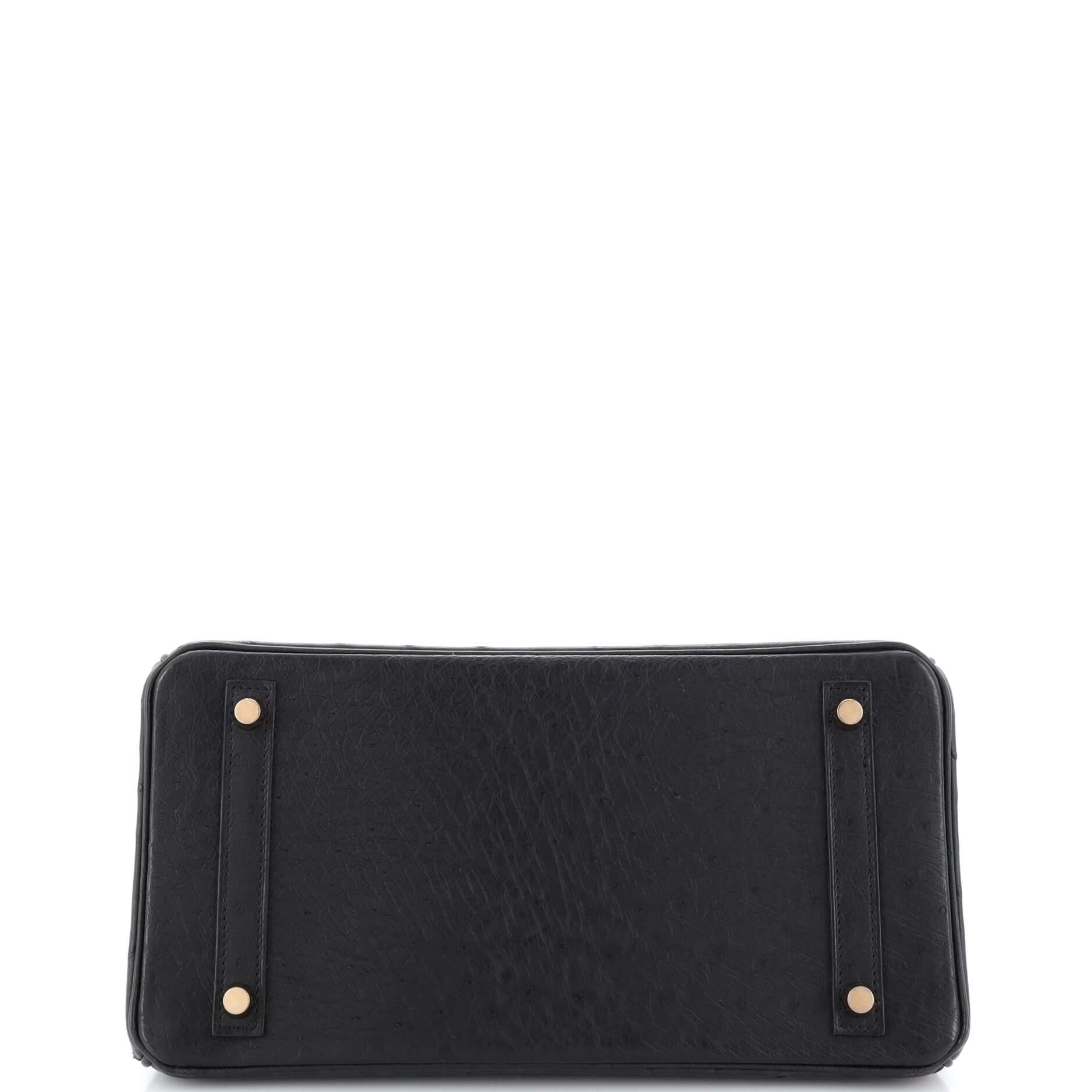 Women's or Men's Hermes Birkin Handbag Noir Ostrich with Rose Gold Hardware 30 For Sale
