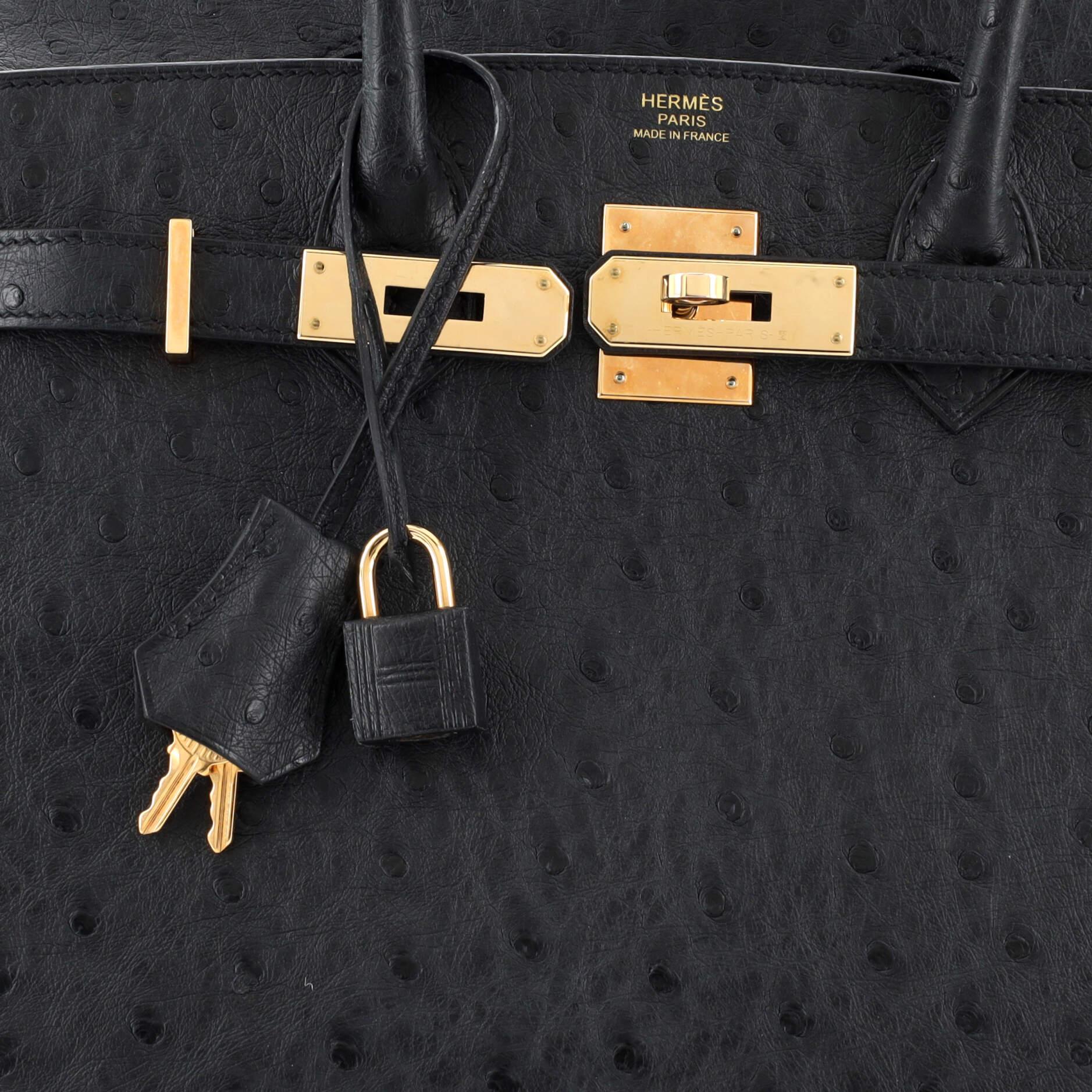 Hermes Birkin Handbag Noir Ostrich with Rose Gold Hardware 30 For Sale 2