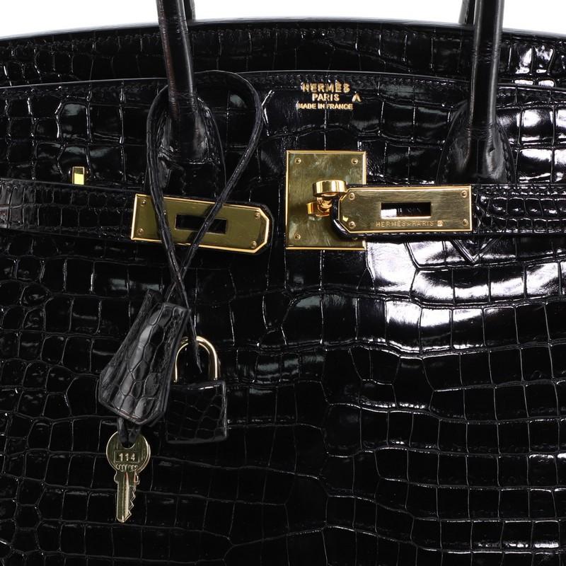 Hermes Birkin Handbag Noir Shiny Porosus Crocodile With Gold Hardware 30  2