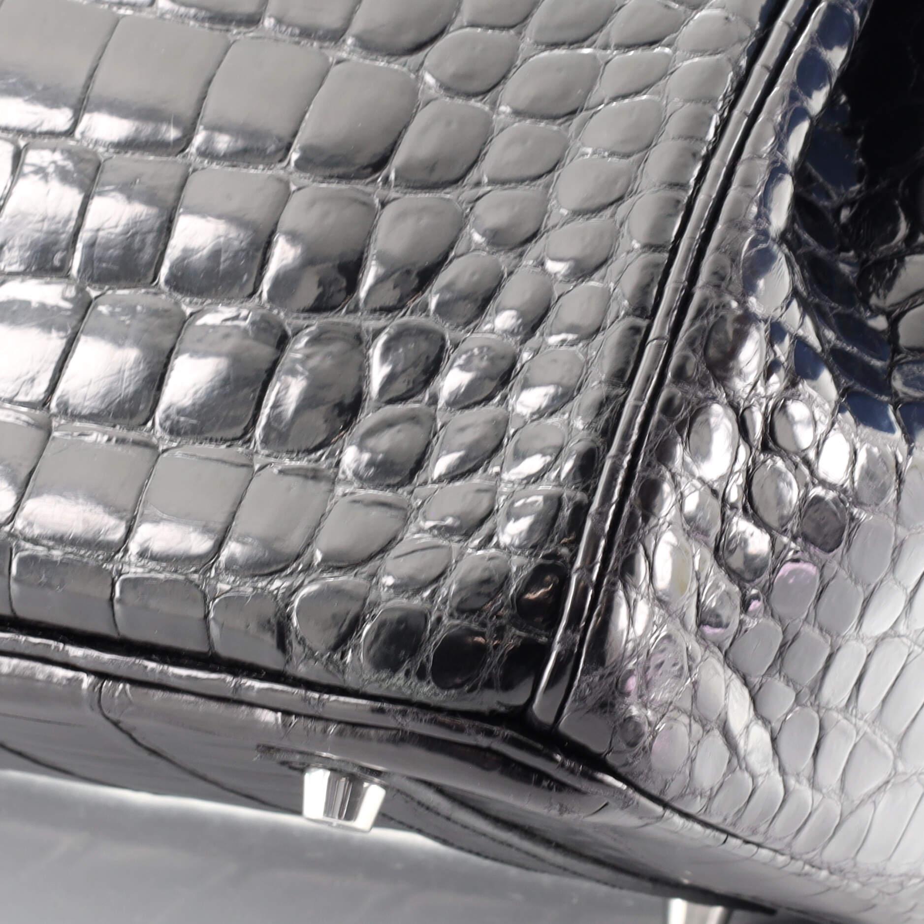 Hermes Birkin Handbag Noir Shiny Porosus Crocodile with Palladium Hardwar 4