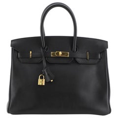 Hermes Birkin Handbag Noir Swift with Gold Hardware 35,