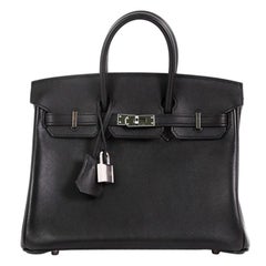 Hermès - Sac à main Birkin Noir Swift avec accessoires en palladium 25
