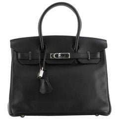 Hermes Birkin Handbag Noir Swift with Palladium Hardware 30