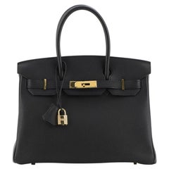Hermes Birkin Handbag Noir Togo with Gold Hardware 30