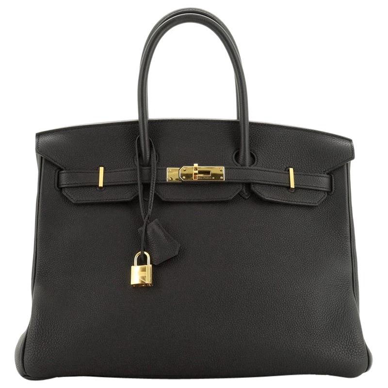 Hermes Birkin Handbag Noir Togo With Gold Hardware 35 