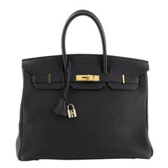 Hermes Birkin Handbag Noir Togo with Gold Hardware 35 