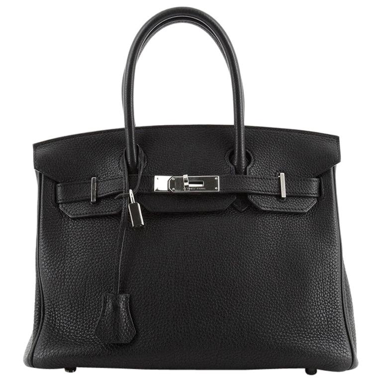 Hermes Birkin Handbag Noir Togo with Palladium Hardware 30