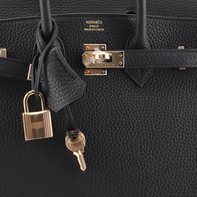 Hermes Birkin Handbag Noir Togo with Rose Gold Hardware 25 In Good Condition In NY, NY