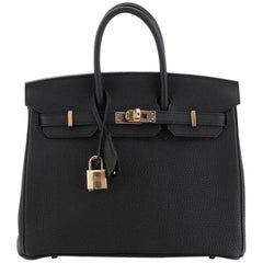 Hermes Birkin Handbag Noir Togo with Rose Gold Hardware 25
