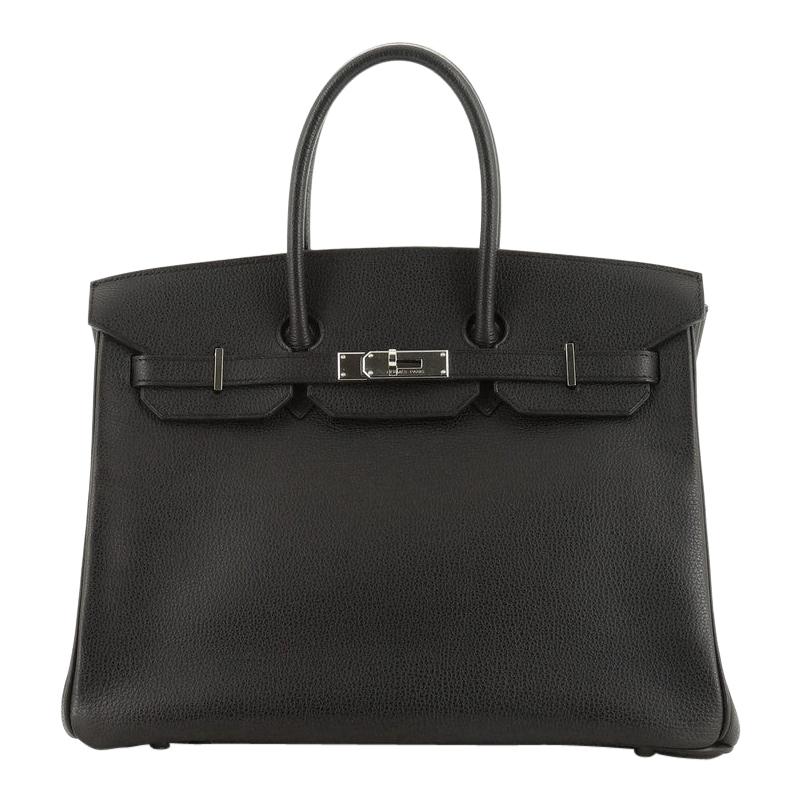 Hermes Birkin Handbag Noir Vache Liegee with Palladium Hardware 35