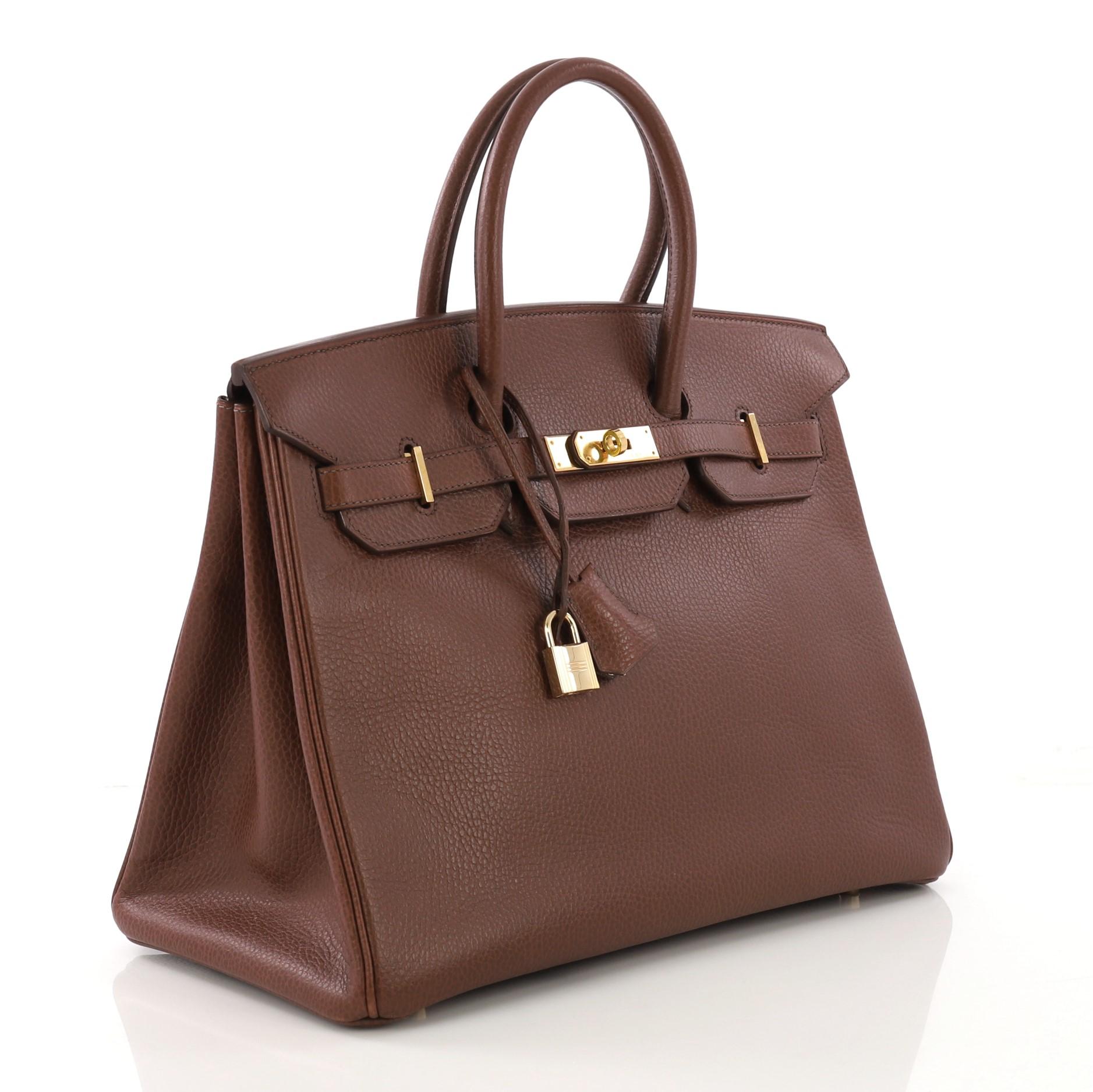 Brown Hermes Birkin Handbag Noisette Ardennes with Gold Hardware 35
