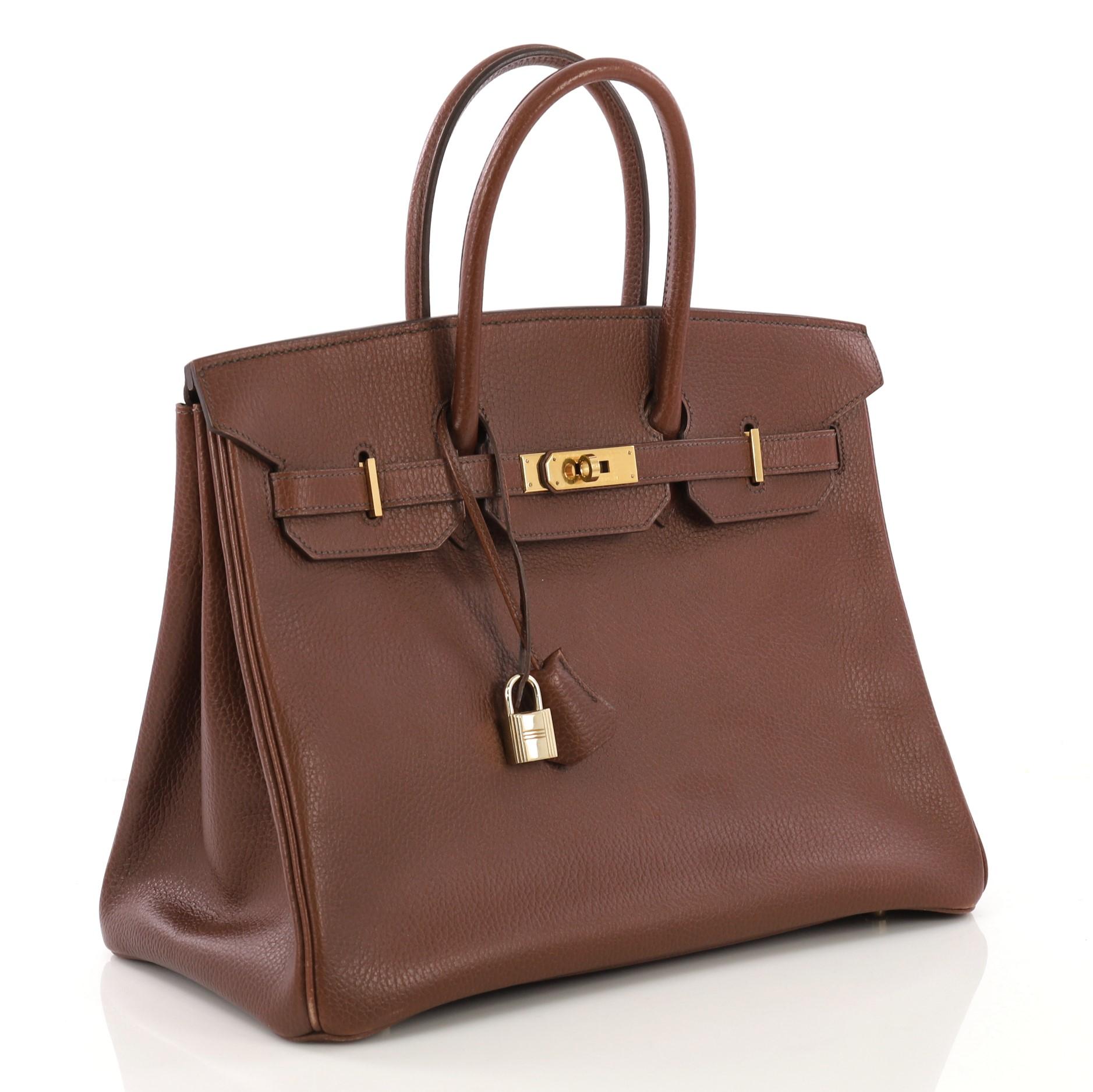 Brown Hermes Birkin Handbag Noisette Ardennes with Gold Hardware 35