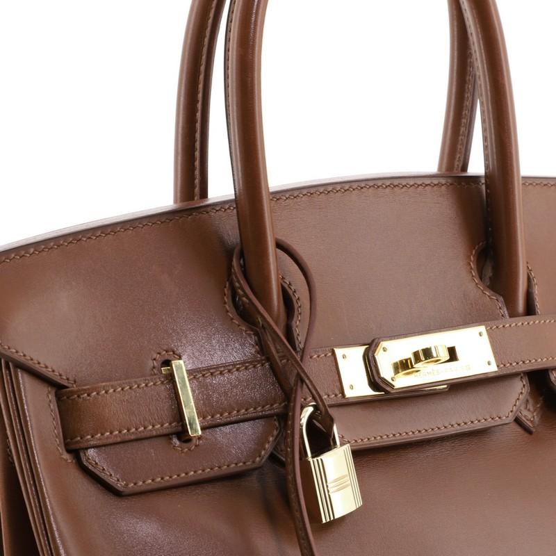Women's or Men's Hermes Birkin Handbag Noisette Box Calf with Gold Hardware 30