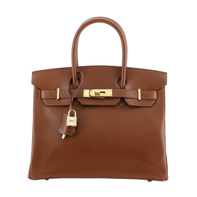 Hermes Birkin Handbag Noisette Box Calf with Gold Hardware 30