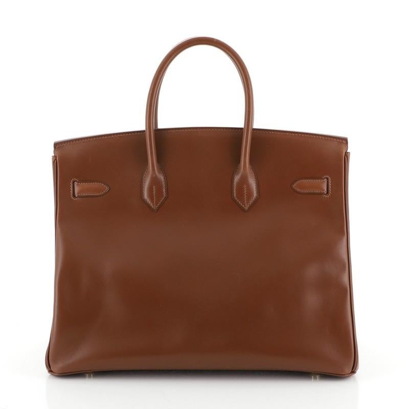Brown Hermes Birkin Handbag Noisette Box Calf with Gold Hardware 35