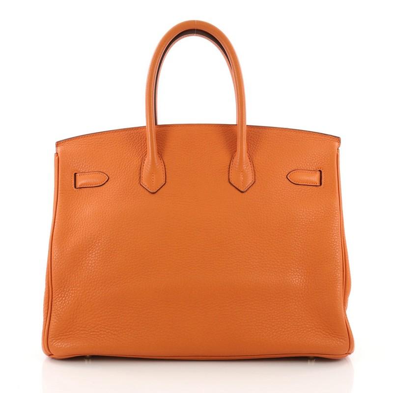 Hermes Birkin Handbag Orange Clemence with Gold Hardware 35 In Good Condition In NY, NY