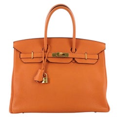 Hermes Birkin Handbag Orange Clemence with Gold Hardware 35