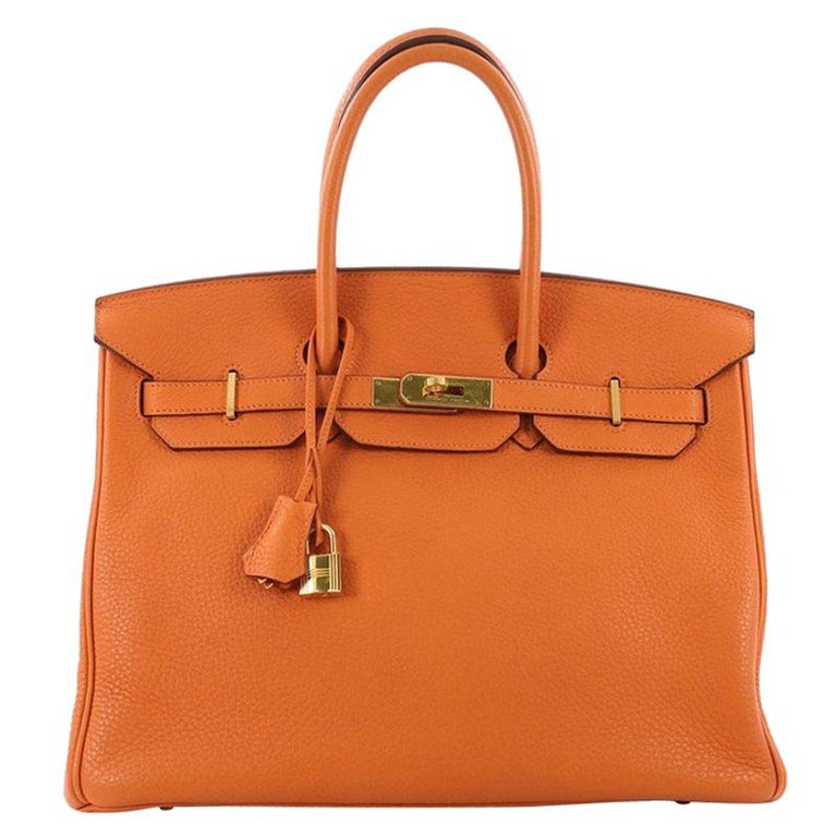 Hermes Birkin Handbag Orange Clemence with Gold Hardware 35 at 1stdibs