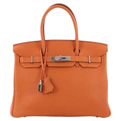 Hermes Birkin Handbag Orange Clemence with Palladium Hardware 30