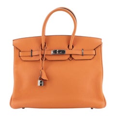 Hermes Birkin Handbag Orange Clemence with Palladium Hardware 35