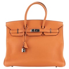 Hermes Birkin Handbag Orange Clemence with Palladium Hardware 35