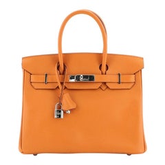Hermes Birkin Handbag Orange Epsom With Palladium Hardware 30