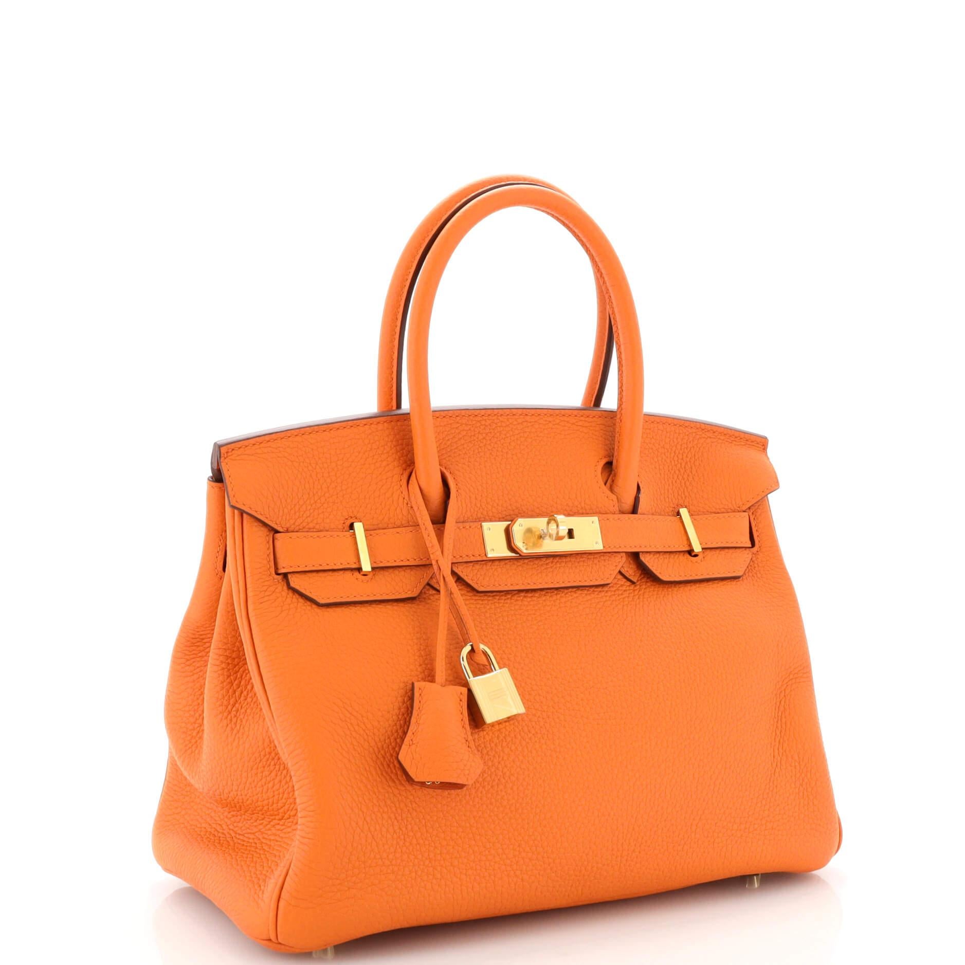 Hermes Birkin Handbag Orange H Clemence with Gold Hardware 30 In Good Condition In NY, NY