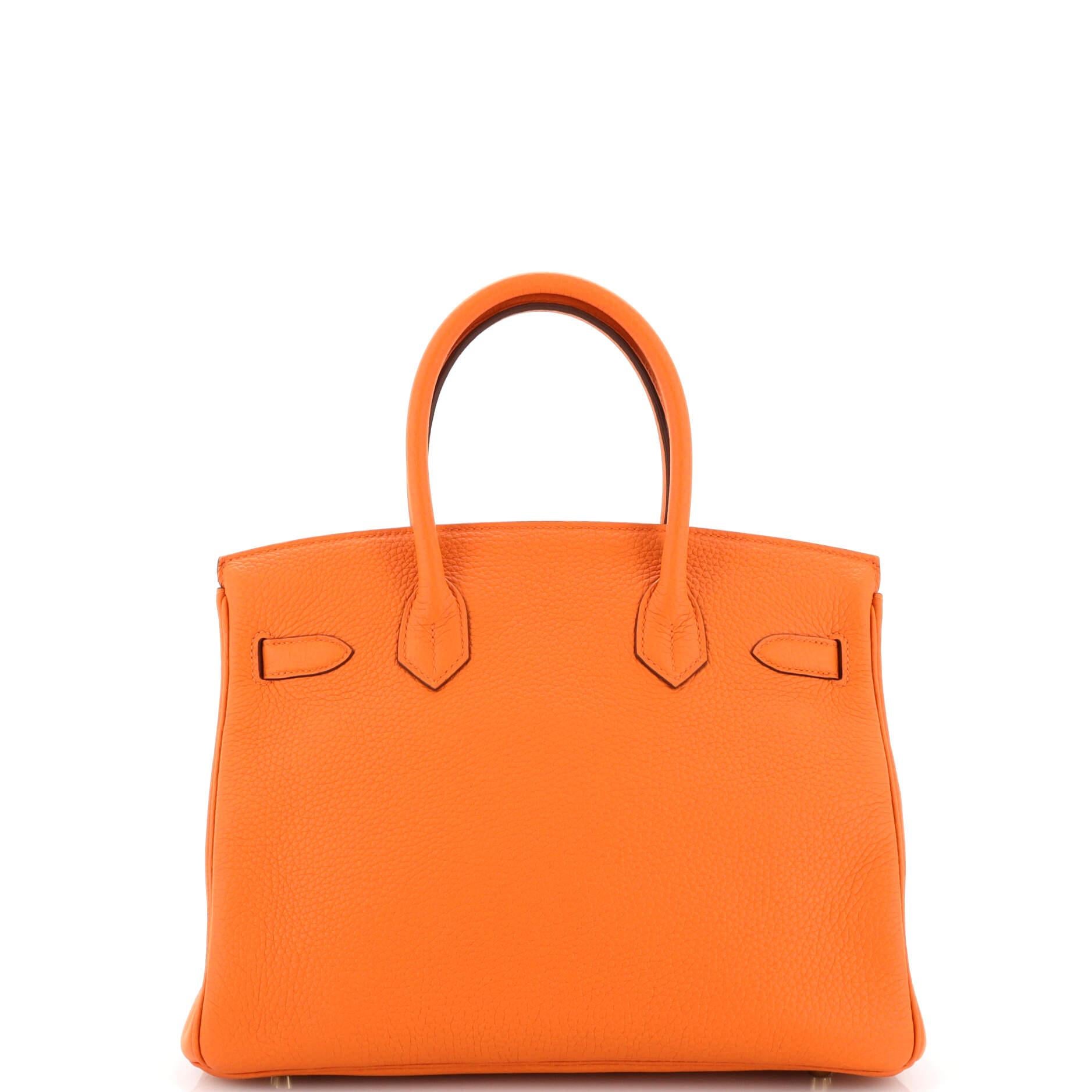 Women's or Men's Hermes Birkin Handbag Orange H Clemence with Gold Hardware 30