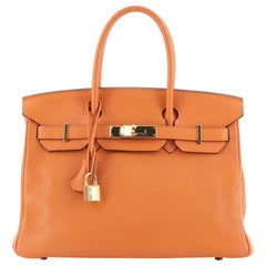 Hermes Birkin Handbag Orange H Clemence with Gold Hardware 30