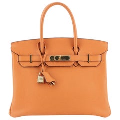 Hermes Birkin Handbag Orange H Clemence with Gold Hardware 30