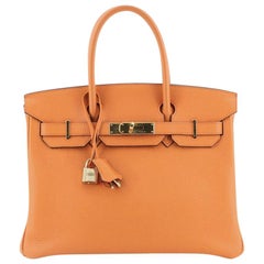 Hermes Birkin Handbag Orange H Clemence with Gold Hardware 30
