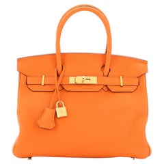 Hermes Birkin Handbag Orange H Clemence with Gold Hardware 30