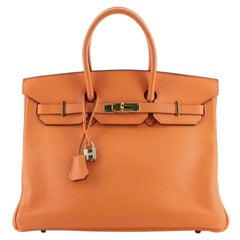 Hermes Birkin Handbag Orange H Clemence with Gold Hardware 35
